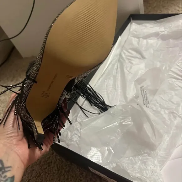 NWT INC metallic Fringe Knee-High boots. 7.5
