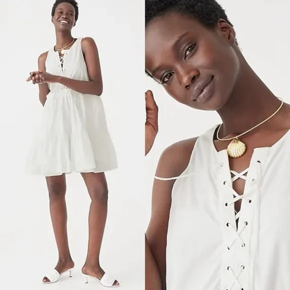 NWT J CREW Tiered lace-up mini dress in cotton poplin