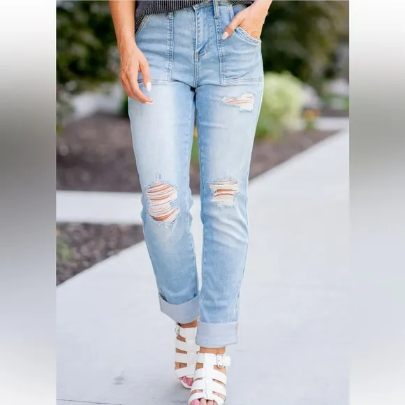 NWT Judy Blue Boyfriend Fit Just Wanna Have Fun Distressed Jeans size 16W