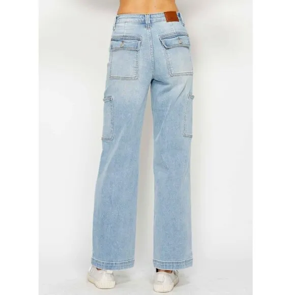 NWT 🔥 Judy Blue High Waist Straight Cargo Jeans, Light Color, Stretchy, Comfy