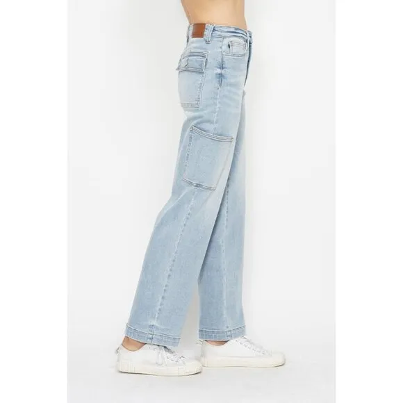 NWT 🔥 Judy Blue High Waist Straight Cargo Jeans, Light Color, Stretchy, Comfy