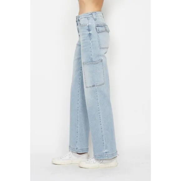 NWT 🔥 Judy Blue High Waist Straight Cargo Jeans, Light Color, Stretchy, Comfy