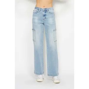 NWT 🔥 Judy Blue High Waist Straight Cargo Jeans, Light Color, Stretchy, Comfy