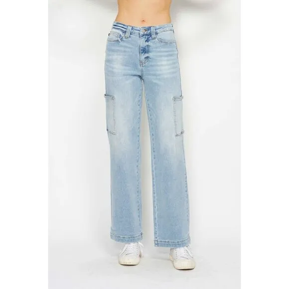 NWT 🔥 Judy Blue High Waist Straight Cargo Jeans, Light Color, Stretchy, Comfy