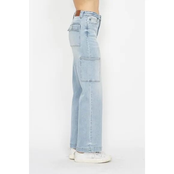 NWT 🔥 Judy Blue High Waist Straight Cargo Jeans, Light Color, Stretchy, Comfy