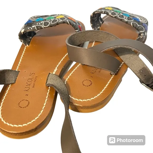 NWT K. Jacques Leather Printed Pride Rainbow Gladiator Sandals French Size 6.5-7