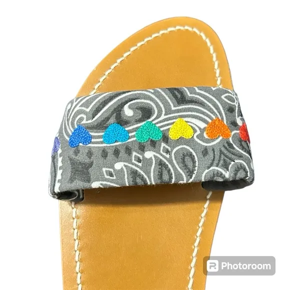 NWT K. Jacques Leather Printed Pride Rainbow Gladiator Sandals French Size 6.5-7