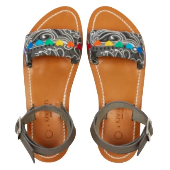 NWT K. Jacques Leather Printed Pride Rainbow Gladiator Sandals French Size 6.5-7