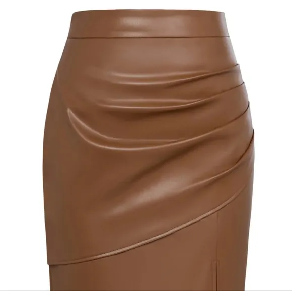 NWT Kate Kasin Women's Leather Skirts and Wrap Midi Pencil Skirt