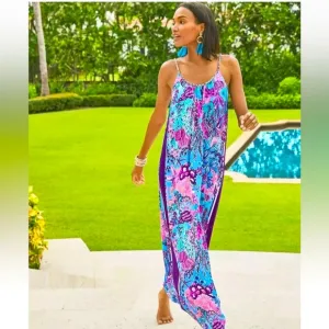 NWT Lilly Pulitzer Hazelyn Maxi Dress Turquoise Oasis Snuba Duba Do Engineered