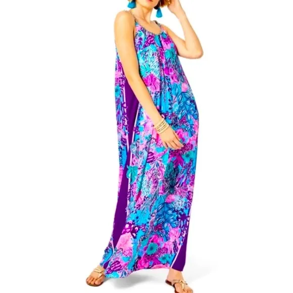 NWT Lilly Pulitzer Hazelyn Maxi Dress Turquoise Oasis Snuba Duba Do Engineered