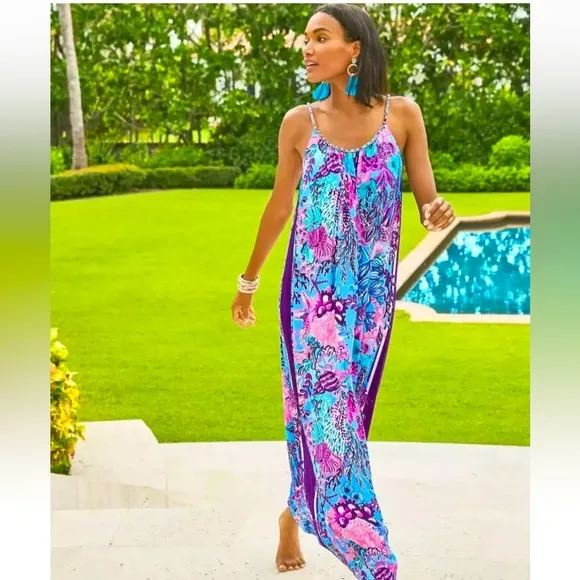NWT Lilly Pulitzer Hazelyn Maxi Dress Turquoise Oasis Snuba Duba Do Engineered