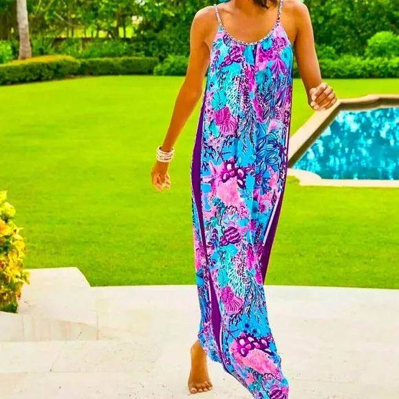NWT Lilly Pulitzer Hazelyn Maxi Dress Turquoise Oasis Snuba Duba Do Engineered