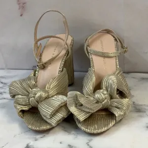 NWT Loeffler Randal Gold Metallic Knotted Bow Sandals Size 6