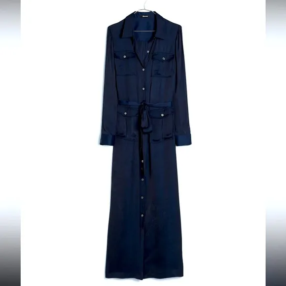 NWT Madewell Button-Front Utility Shirtdress in Satin