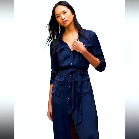 NWT Madewell Button-Front Utility Shirtdress in Satin