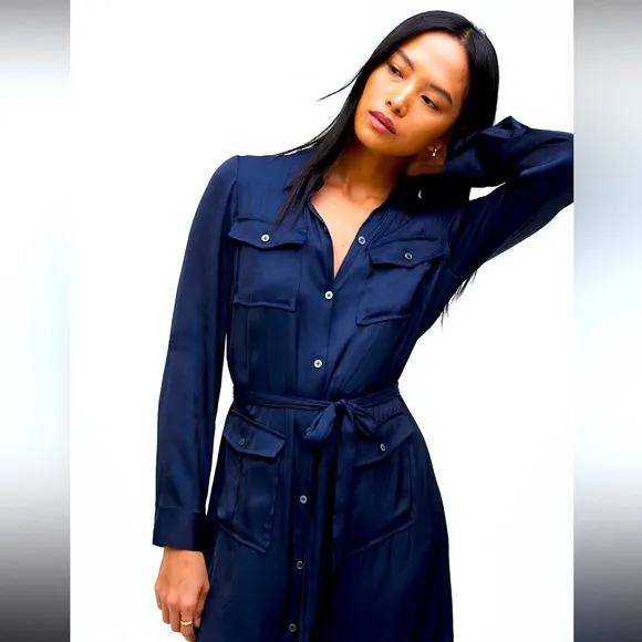 NWT Madewell Button-Front Utility Shirtdress in Satin