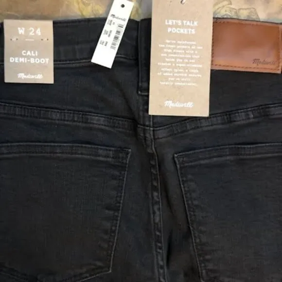 NWT MADEWELL Cali Demi-Boot Jeans Chewed-Hem Berkeley Black SZ 24