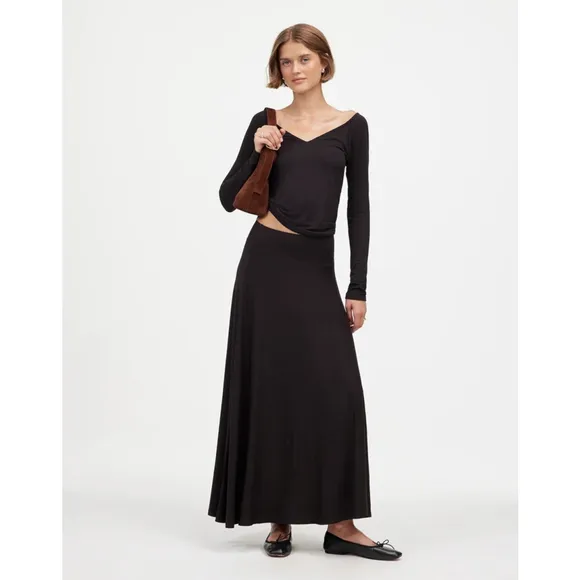 NWT Madewell Jersey Asymmetric-Seam Midi Skirt Black M