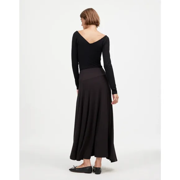 NWT Madewell Jersey Asymmetric-Seam Midi Skirt Black S