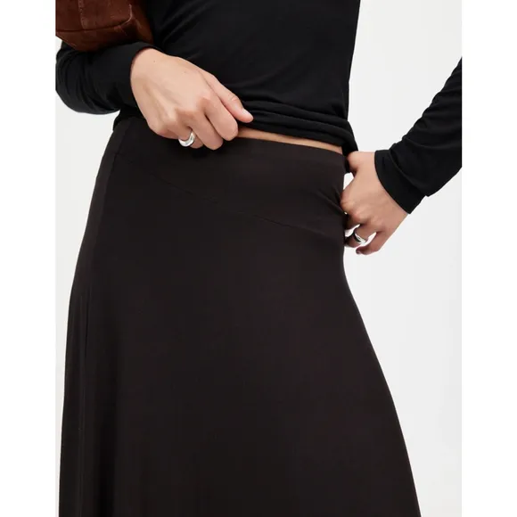 NWT Madewell Jersey Asymmetric-Seam Midi Skirt Black S