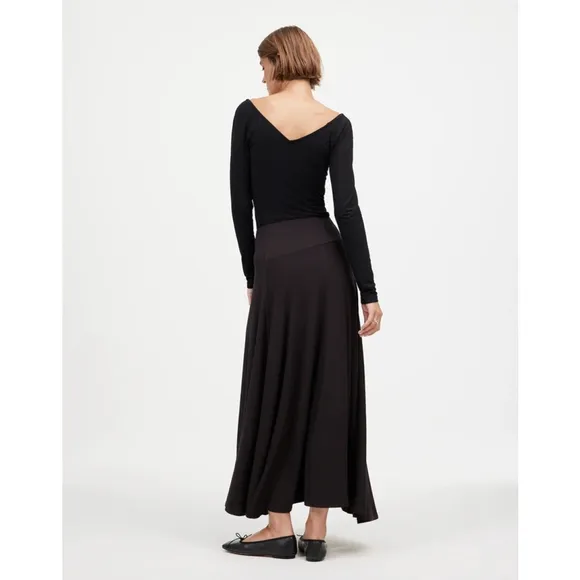 NWT Madewell Jersey Asymmetric-Seam Midi Skirt Black XL
