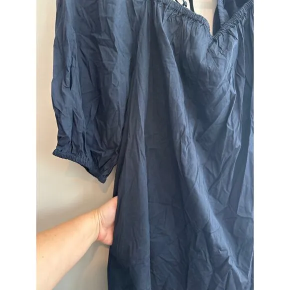 NWT Madewell Square-Neck Puff-Sleeve Mini Dress In Navy Size 14