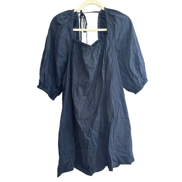 NWT Madewell Square-Neck Puff-Sleeve Mini Dress In Navy Size 14