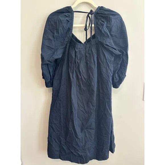 NWT Madewell Square-Neck Puff-Sleeve Mini Dress In Navy Size 14
