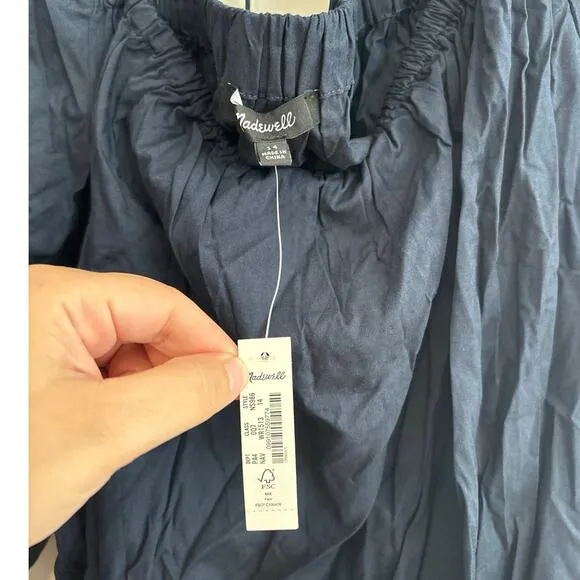 NWT Madewell Square-Neck Puff-Sleeve Mini Dress In Navy Size 14