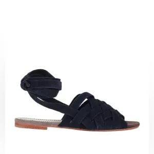 NWT Maliparmi Women's Navy Suede ankle wrap flat Sandals size 37/ 6.5 US
