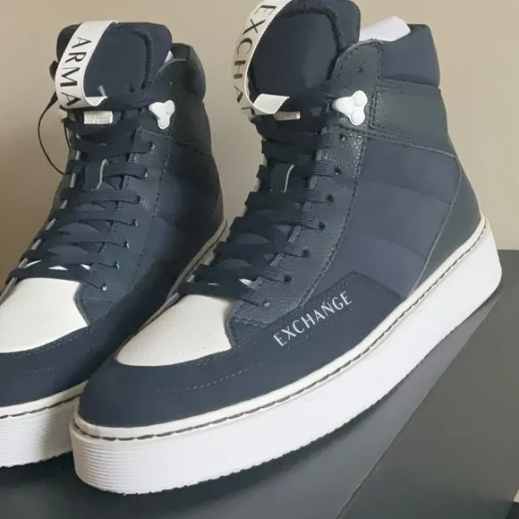 NWT Men’s Armani Exchange Navy and White High-Top Boots