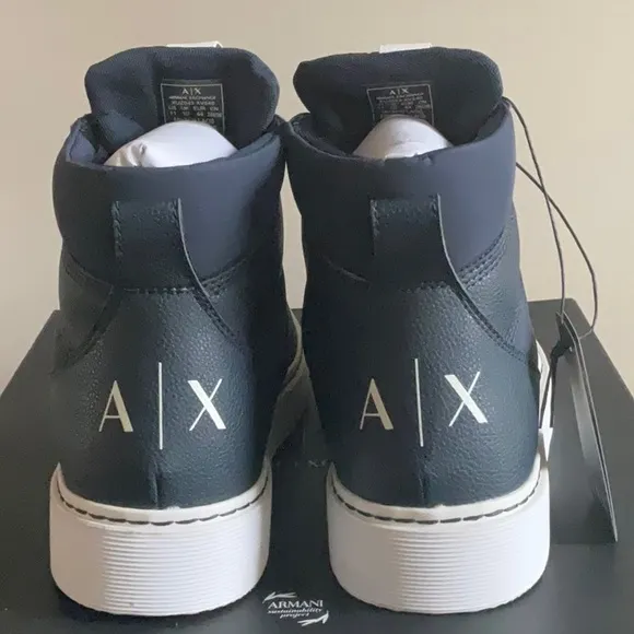 NWT Men’s Armani Exchange Navy and White High-Top Boots