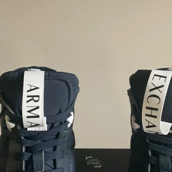 NWT Men’s Armani Exchange Navy and White High-Top Boots