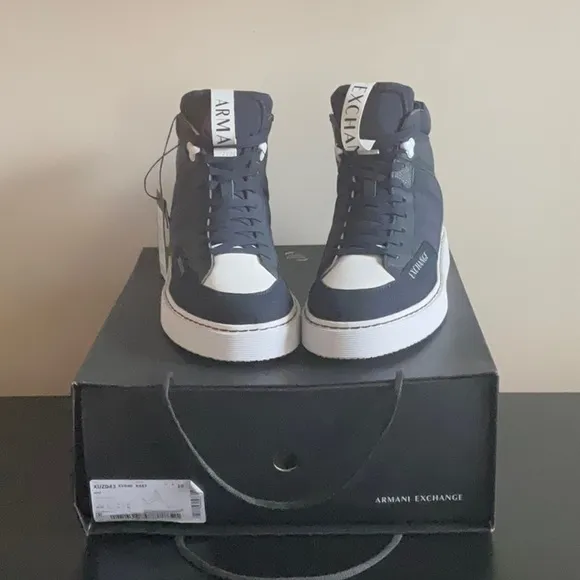 NWT Men’s Armani Exchange Navy and White High-Top Boots