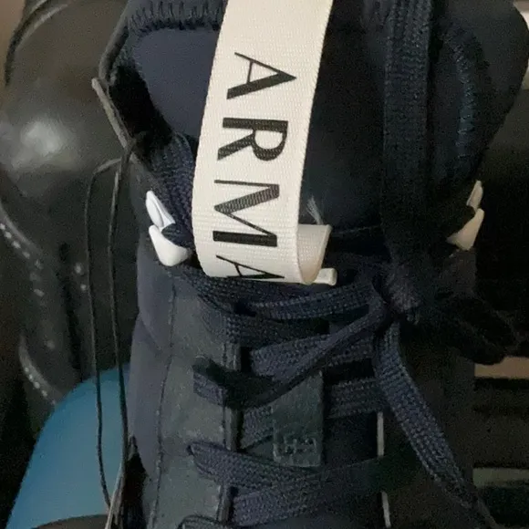 NWT Men’s Armani Exchange Navy and White High-Top Boots