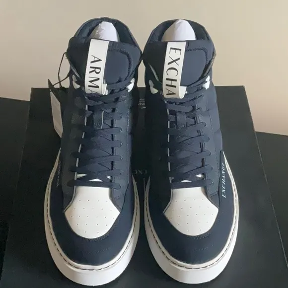 NWT Men’s Armani Exchange Navy and White High-Top Boots