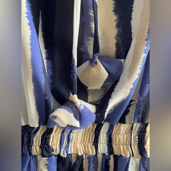 NWT MISA Los Angeles Karlina Blue and Cream Striped Women's Chiffon Mini Dress