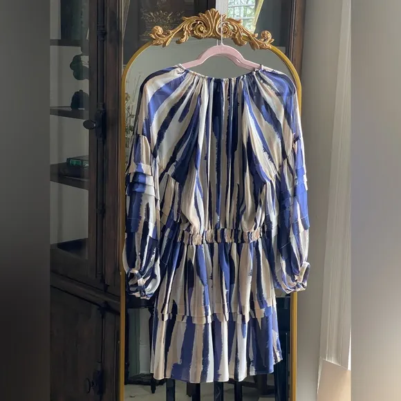 NWT MISA Los Angeles Karlina Blue and Cream Striped Women's Chiffon Mini Dress