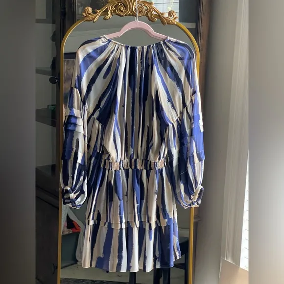 NWT MISA Los Angeles Karlina Blue and Cream Striped Women's Chiffon Mini Dress
