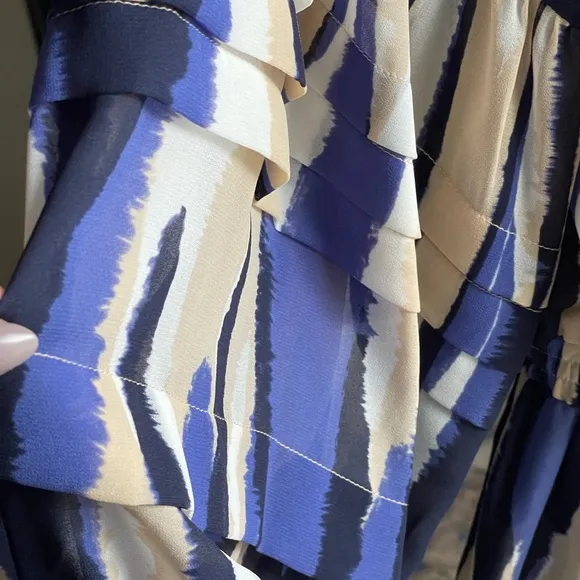 NWT MISA Los Angeles Karlina Blue and Cream Striped Women's Chiffon Mini Dress