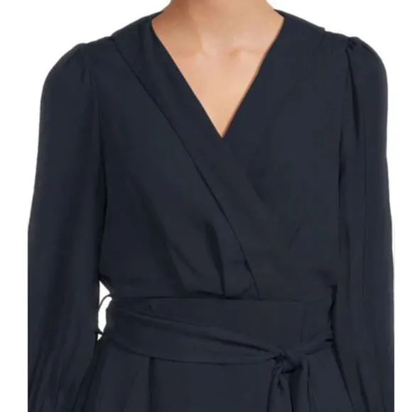 NWT Nanette Lepore Women's Ruched Cuff Ruffle Tulip Hem Faux Wrap Mini Dress
