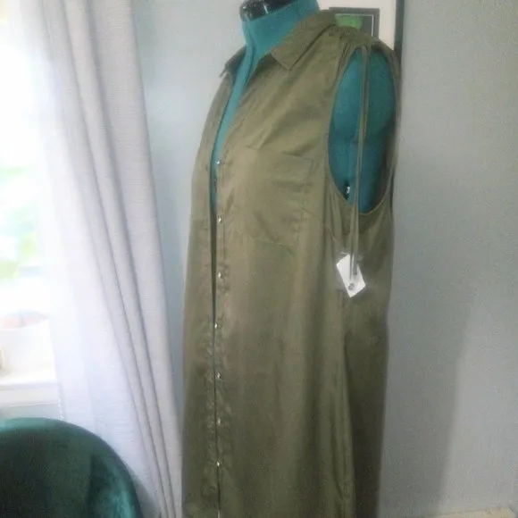 NWT Neiman Marcus Sleeveless Tencel Shirt Dress Sz 14