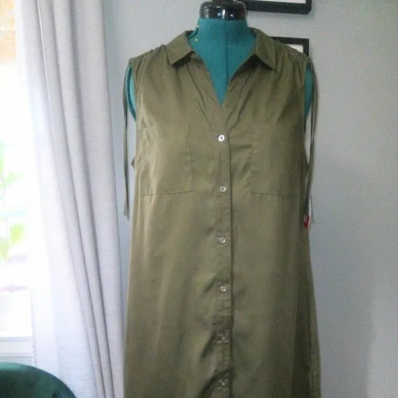 NWT Neiman Marcus Sleeveless Tencel Shirt Dress Sz 14
