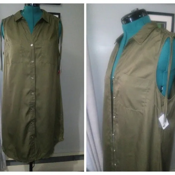 NWT Neiman Marcus Sleeveless Tencel Shirt Dress Sz 14