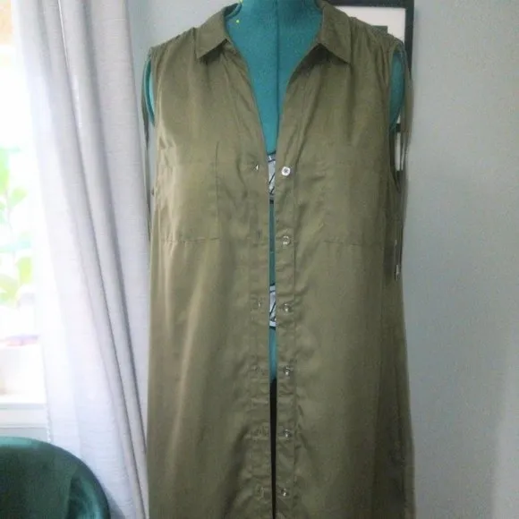NWT Neiman Marcus Sleeveless Tencel Shirt Dress Sz 14