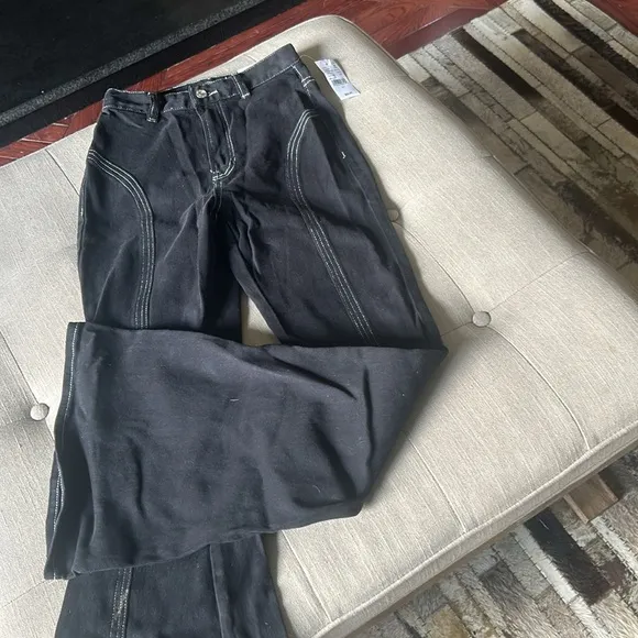 NWT PACSUN Black Reverse Stitched‎ High Rise Flare Jeans Size 23