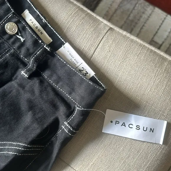 NWT PACSUN Black Reverse Stitched‎ High Rise Flare Jeans Size 23