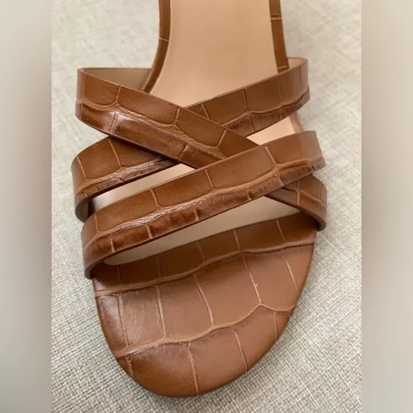 NWT Ralph Lauren Brown Leather High Heel Sandals Ankle Strap Gold Buckle 9.5