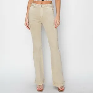 NWT RISEN PLUS   REG Size Cream High Rise Side Slit Bootcut Cargo Pocket Jeans